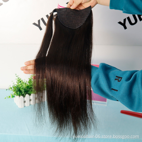 Natural African Girl Kinky Straight Human Hair Drawstring Ponytail Clip In Hair Extensions Natural Color Puff Ponytail Products